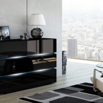 NOWOCZESNA KOMODA SHINE 120CM czarny połysk oświetlenie LED szuflady