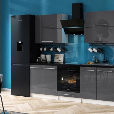 MEBLE KUCHENNE KUCHNIA ZESTAW SZAFKI BLAT EMMA 2,8 M SZARY POŁYSK MDF