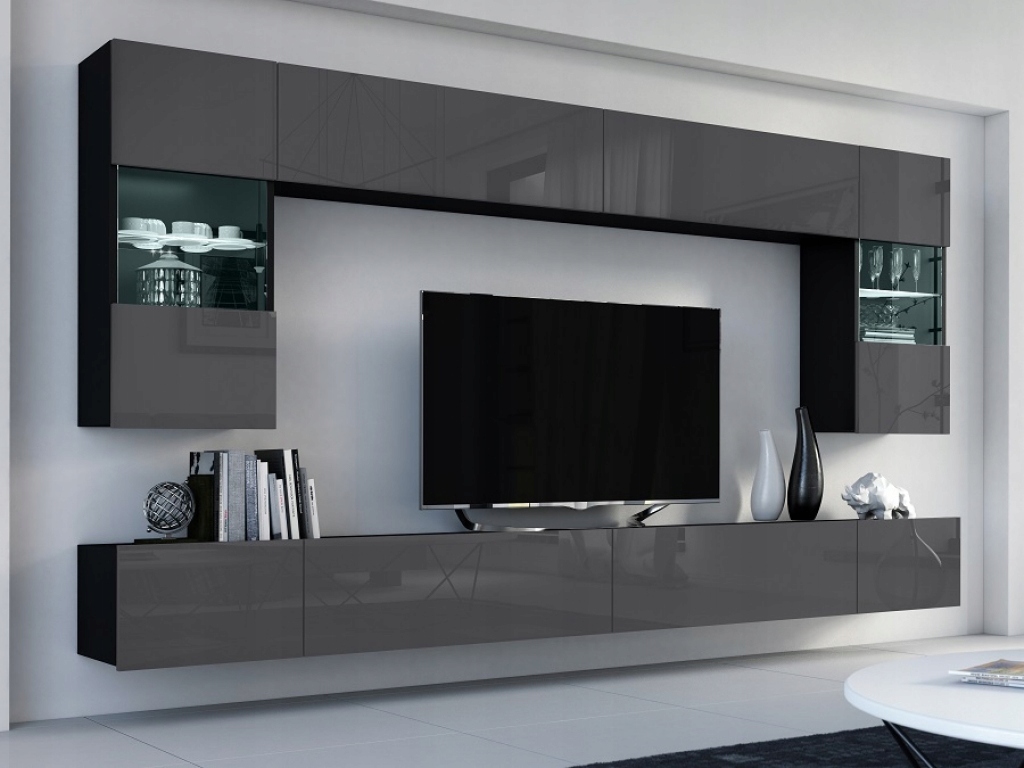 Meblościanka Flow Szary Mat 300 cm meble pokojowe do salonu oświetlenie LED - obrazek 2