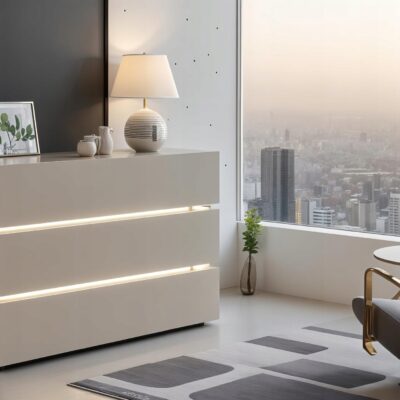 NOWOCZESNA KOMODA SHINE 120CM kaszmir mat szuflady oświetlenie LED duża