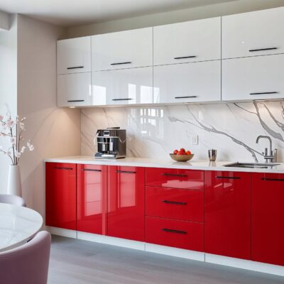 Meble Kuchenne VERO 260cm BIAŁY/ CZERWONY POŁYSK Kuchnia Blat Szafki 2,6M