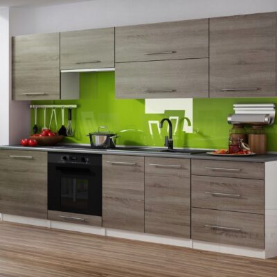 MEBLE KUCHENNE KUCHNIA ZESTAW SZAFKI BLAT LINDA 2,4 M DĄB TRUFLA POŁYSK