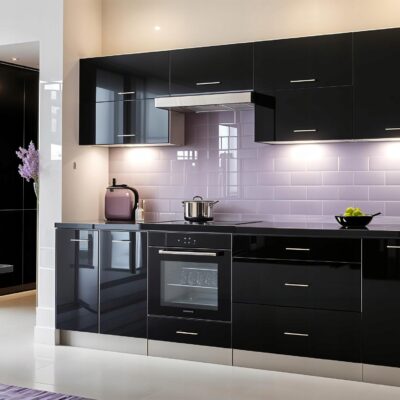 Meble Kuchenne SOPHIE 260cm CZARNY POŁYSK Kuchnia Blat Szafki 2,6M czerń