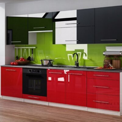 MEBLE KUCHENNE KUCHNIA ZESTAW SZAFKI BLAT LINDA 2,6 M CZERWONY CZARNY MDF