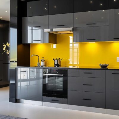 Meble Kuchenne SOPHIE 260cm SZARY POŁYSK Kuchnia Blat Szafki 2,6M zestaw