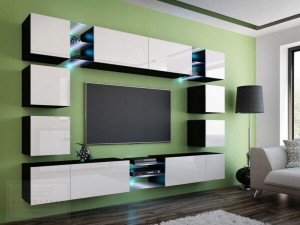 Meblościanka EDGE Biały Połysk /Czarny 270 cm meble pokojowe do salonu
