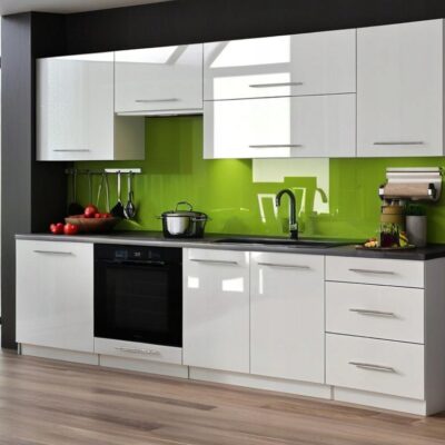 MEBLE KUCHENNE KUCHNIA ZESTAW SZAFKI BLAT LINDA 2,6 M BIAŁY POŁYSK MDF 260