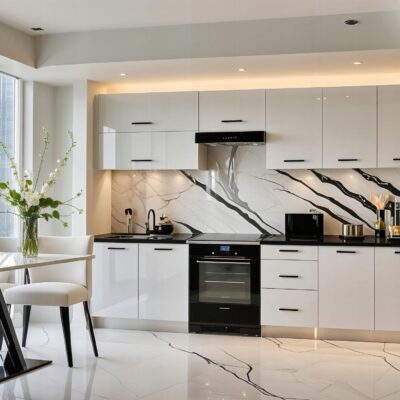 Meble Kuchenne LARA 260cm BIAŁY POŁYSK Kuchnia biała Blat Szafki 2,6M biel