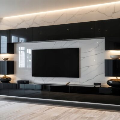 Meblościanka RIVA CZARNY POŁYSK 308cm meble pokojowe do salonu