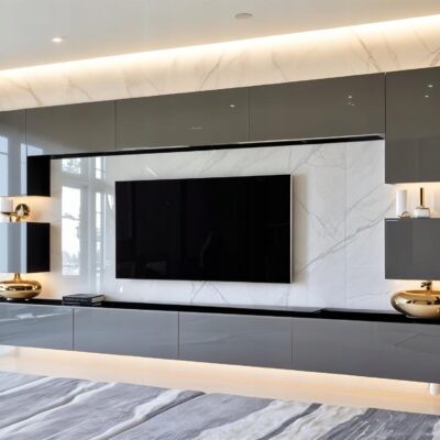 Meblościanka RIVA SZARY POŁYSK/CZARNY MAT 308cm meble pokojowe do salonu