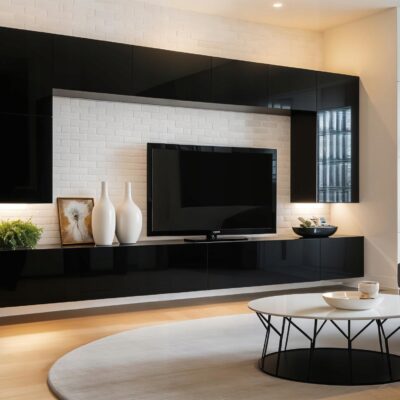 Meblościanka Nicea Czarny Połysk / Czarny 300 cm meble pokojowe do salonu