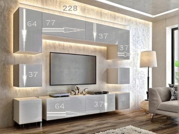 Meblościanka QUADRO Biały połysk/ mat 228cm meble pokojowe do salonu - obrazek 2