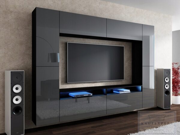 Meblościanka CINEMA Szary Połysk /Biały MDF 280cm meble pokojowe salon - obrazek 2
