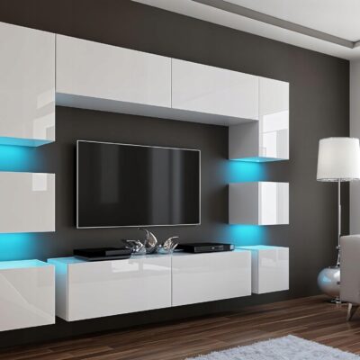 Meblościanka QUADRO Biały połysk/ mat 228cm meble pokojowe do salonu