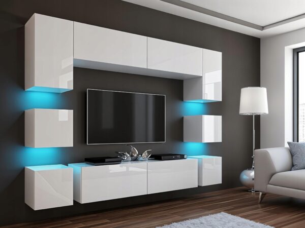 Meblościanka QUADRO Biały połysk/ mat 228cm meble pokojowe do salonu
