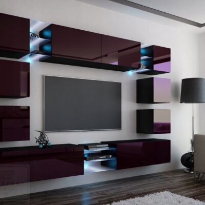 Meblościanka EDGE Fiolet Połysk / czarny 270 cm meble pokojowe do salonu