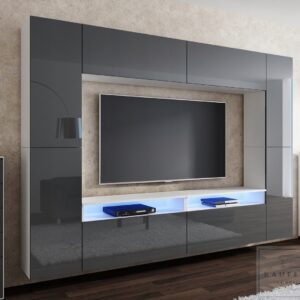Meblościanka CINEMA Szary Połysk /Biały MDF 280cm meble pokojowe salon