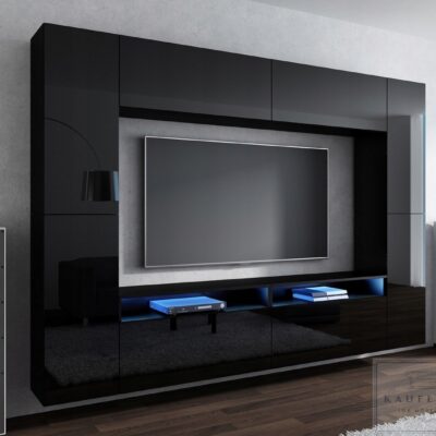 Meblościanka CINEMA Czarny Połysk /Czarny MDF 280cm meble pokojowe salon