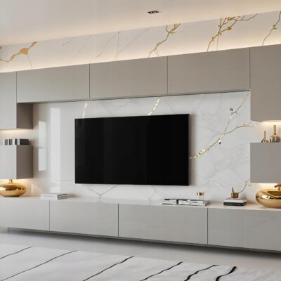 Meblościanka RIVA SZARY MAT 308cm meble pokojowe do salonu wisząca