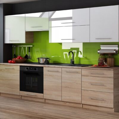 MEBLE KUCHENNE KUCHNIA ZESTAW SZAFKI BLAT LINDA 2,6 M BIAŁY POŁYSK SONOMA